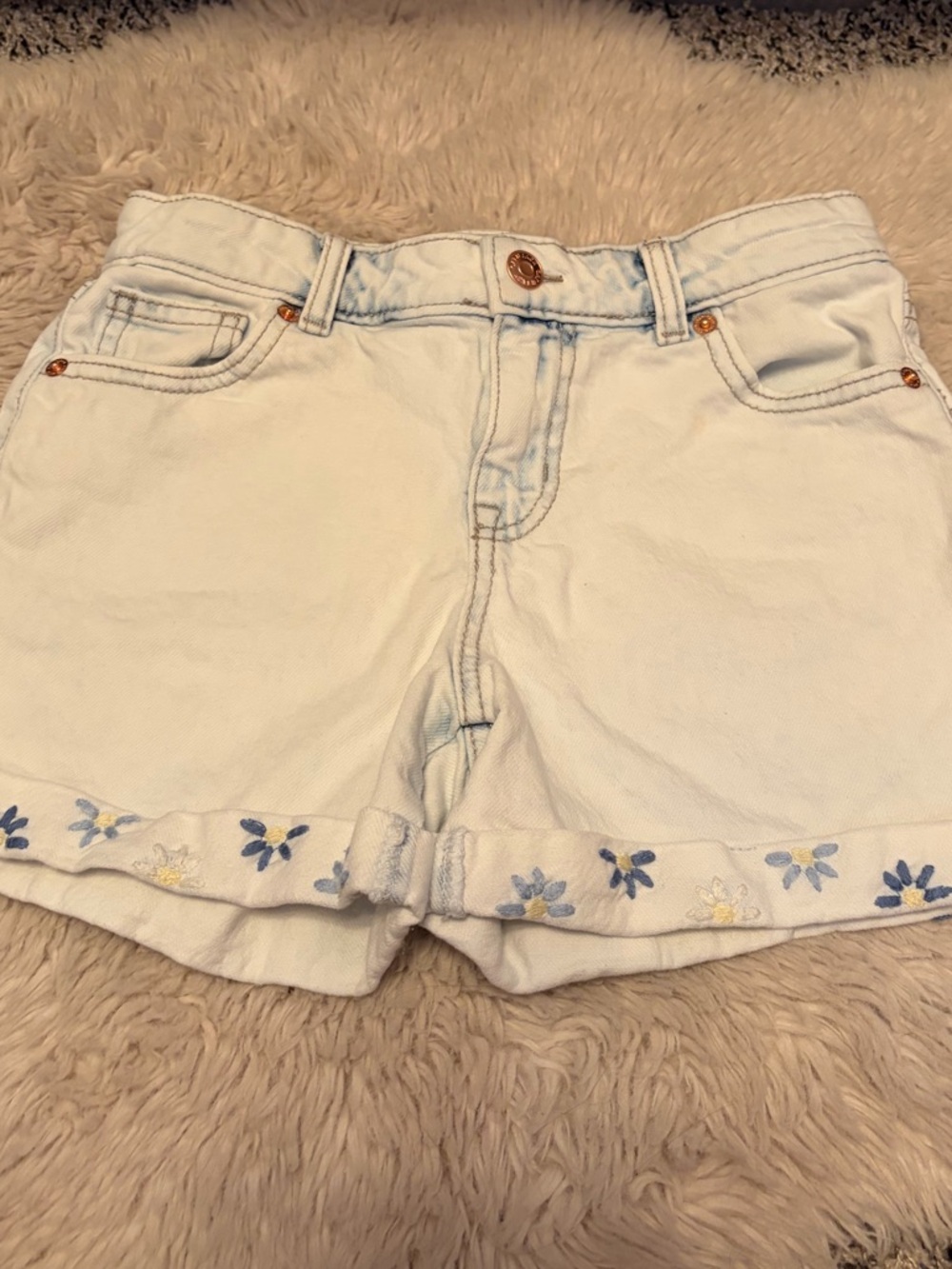 Cat & Jack Light Wash Denim Shorts with Blue & Yellow Floral Hem
